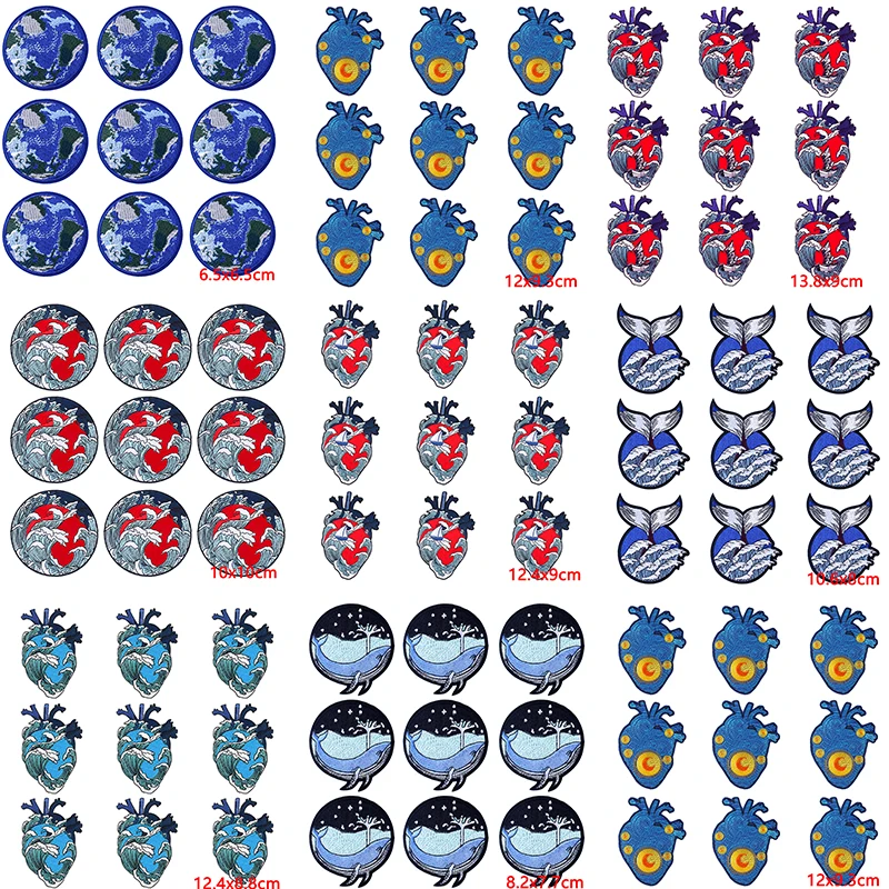 

10 шт./лот, оптовая продажа, нашивки в виде сердца и волн, нашивки для утюга, нашивки с вышивкой в виде волн канагава, нашивки для одежды, наклей...