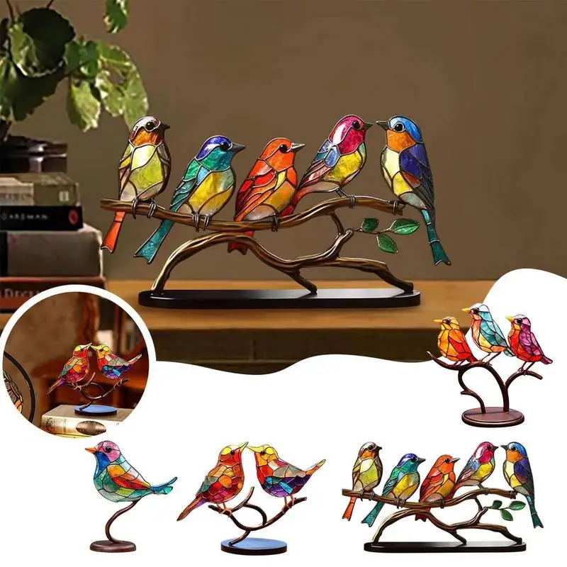 

Витражное стекло, искусственное стекло, настольные украшения, Двухсторонние цветные птицы для гостиной