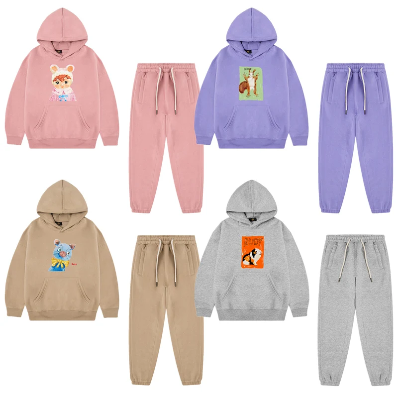 

Дизайнерские комплекты одежды для девочек, зимние детские свитшоты, теплый пуловер с начесом, детская одежда, Толстовка и штаны, эксклюзивная одежда из 2 предметов