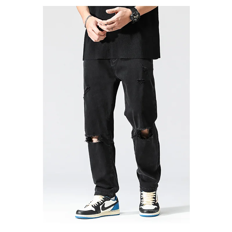 Men Clothing 2022 Autumn and Winter Straight Loose Cylinder Jeans Vintage Chaopai Comfortable Black Harun Ripped Trousers Female