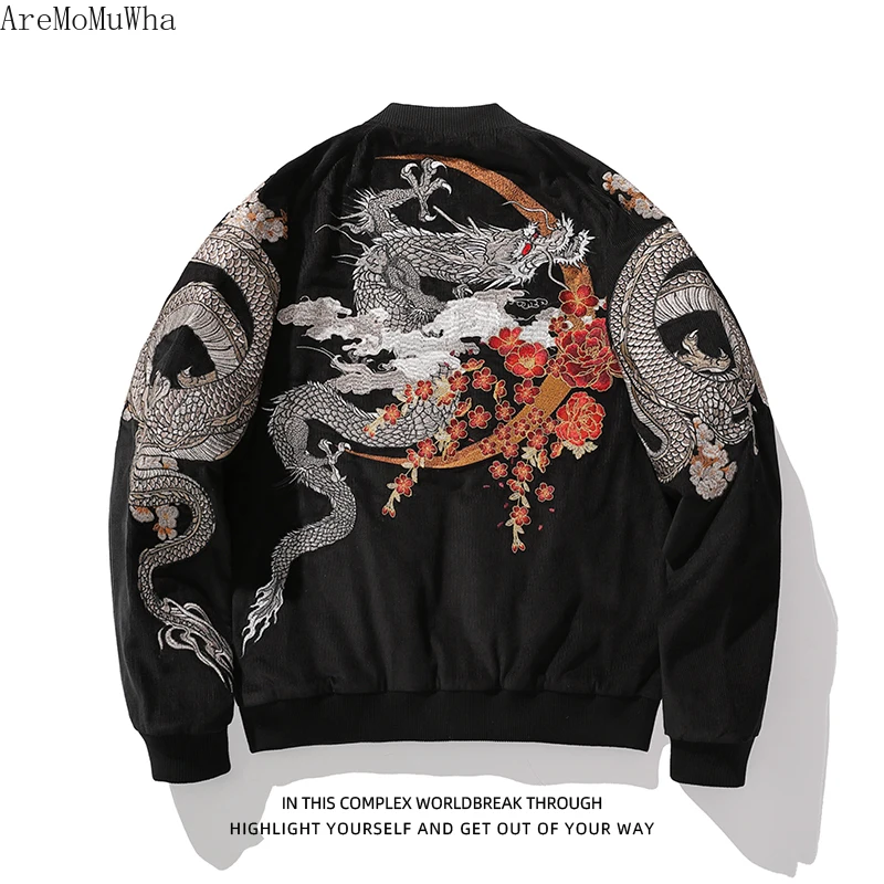 Dragon Embroidery Heavy Industries Yokosuka Chinese Style Cotton Jacket Men's Wild Cotton Corduroy Retro Winter Baseball M-3XL