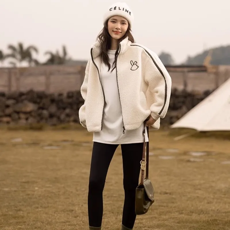 Женское пальто из овечьей шерсти с воротником-стойкой новинка зима 2023 свободный