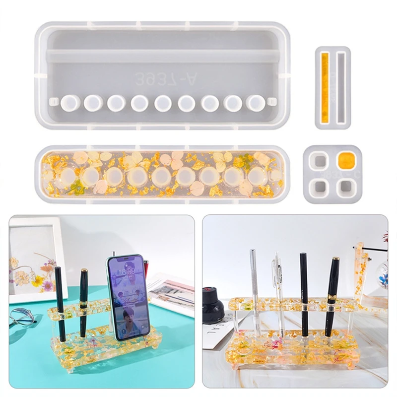 

4Pcs/set Multi-Functional Pen Holder Resin Molds Storage Box Pencil Holder Silicone Mold Resin Casting Art for DIY Pen T8DE