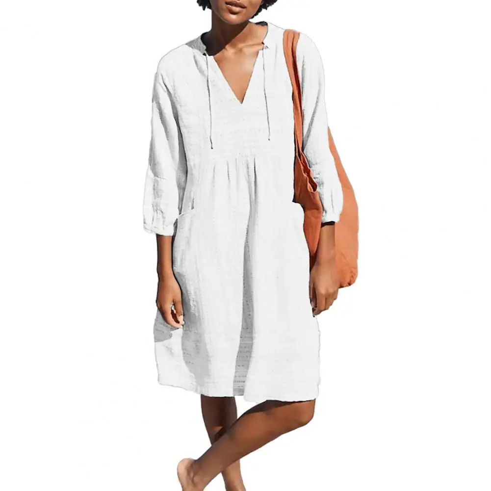 

Lady Midi Dress Chic Leisure Women Dress Casual Women Summer Dress Pure Color Women Summer Dress Women Garment