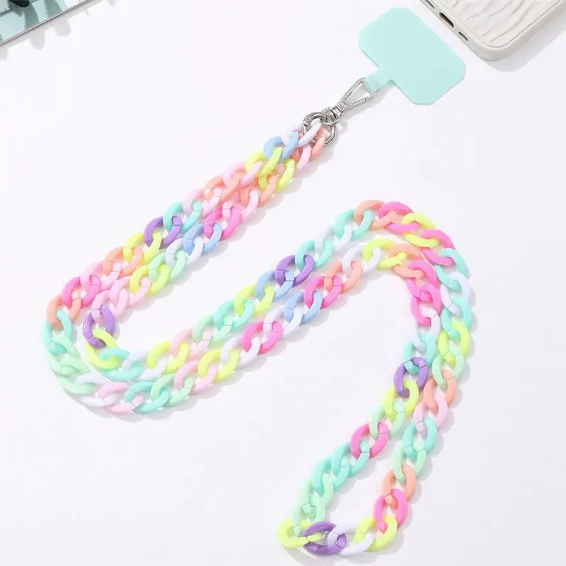 

2023 New 120cm Color Acrylic Crossbody Chain Mobile Phone Case Jewelry Pendant Drop-resistant Metal Nylon Shoulder Strap Chain