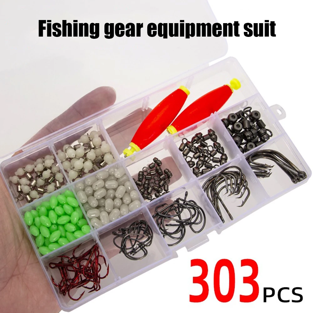

226pcs Fishing Lures Space Bean Rock Fishing Accessories Set with Tackle Box Fishing Connector Swivel Sharp Hook for Sea Fishing