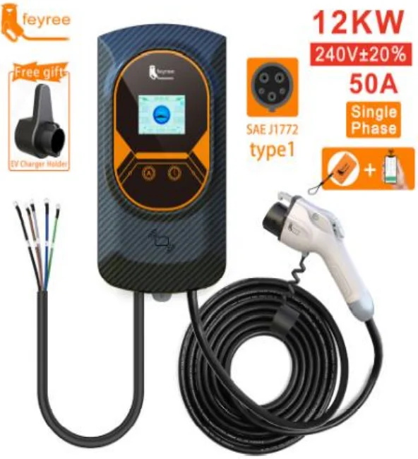 

AC TYPE 1 Standard 12 KW EV Charger 1 Phase Home Wallbox Charging Stations Current Adjustable Mobile APP and RFID Card