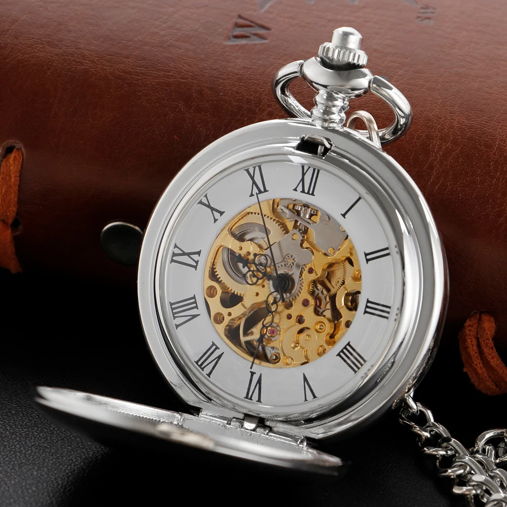 Fashionable Two Sided Reflective Mechanical Pocket Watch High Quality Unisex Necklace Timing Pendant Men's and Women's PJX001