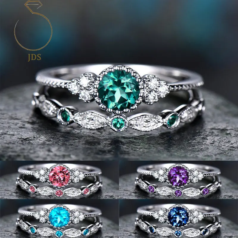 

925 Sterling Silver Color Gemstone Ring Set for Women Imitation Sapphire Ring All for 1 Real and Free Shipping From Brazil