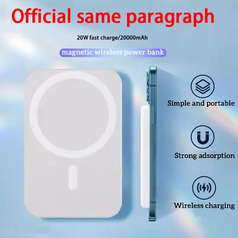 

20000mAh Power Bank Mini Portable Large Capacity Charger PD20W Wireless Fast Charge External Battery for iPhone