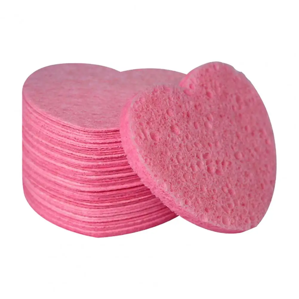 

50Pcs Face Scrubbers Pink Heart Shape Remove Dirt Rich Foam Strong Adsorption Force Cleansing Face Cleansing Sponge Pads