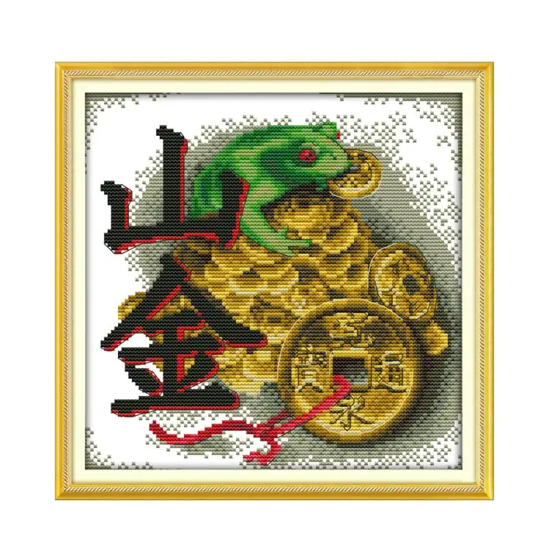Juego de bordado de punto de cruz DMC, toad dorado estilo chino para decoración del hogar, patrón impreso en lienzo de 11 quilates, 14CT