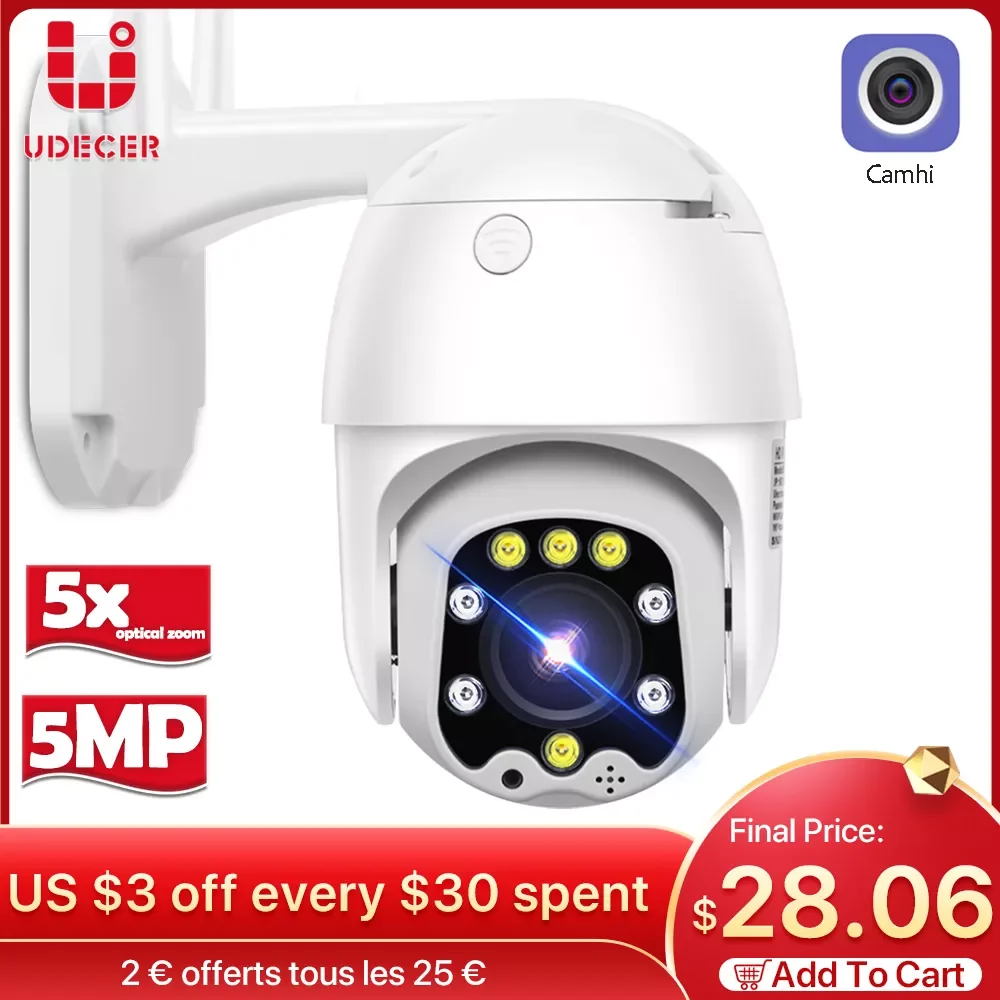

NEW2023 PTZ Speed Dome WIFI IP Camera 1080P 5MP Outdoor 5X Zoom Wireless Camera 8pcs Led IR 30m Two Way Audio CCTV Surveillance