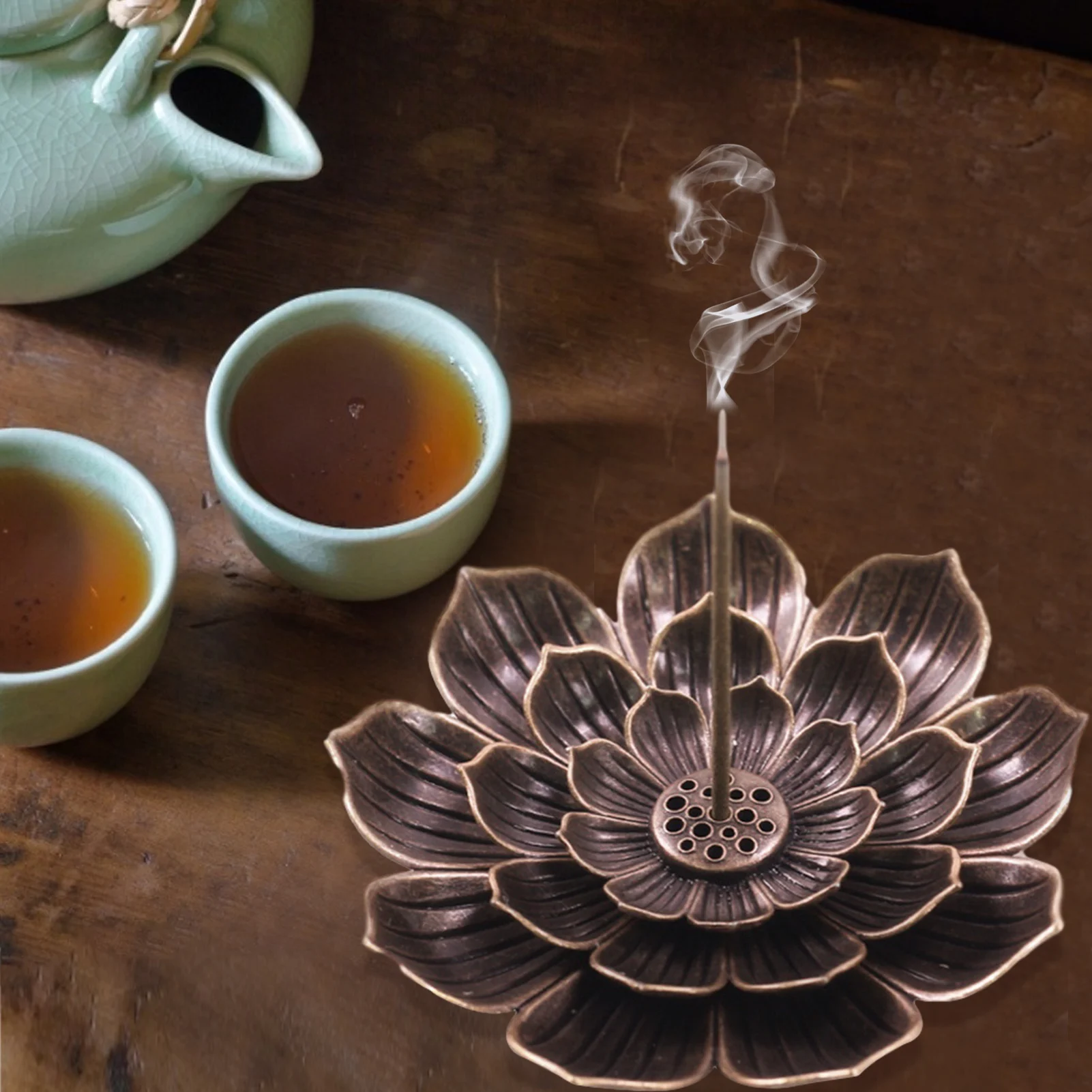 

Alloy Incense Burner Stick Holder Buddhism Lotus Line Incense Plate Sandalwood Coil Base Temples Yoga Studios Home Decoration