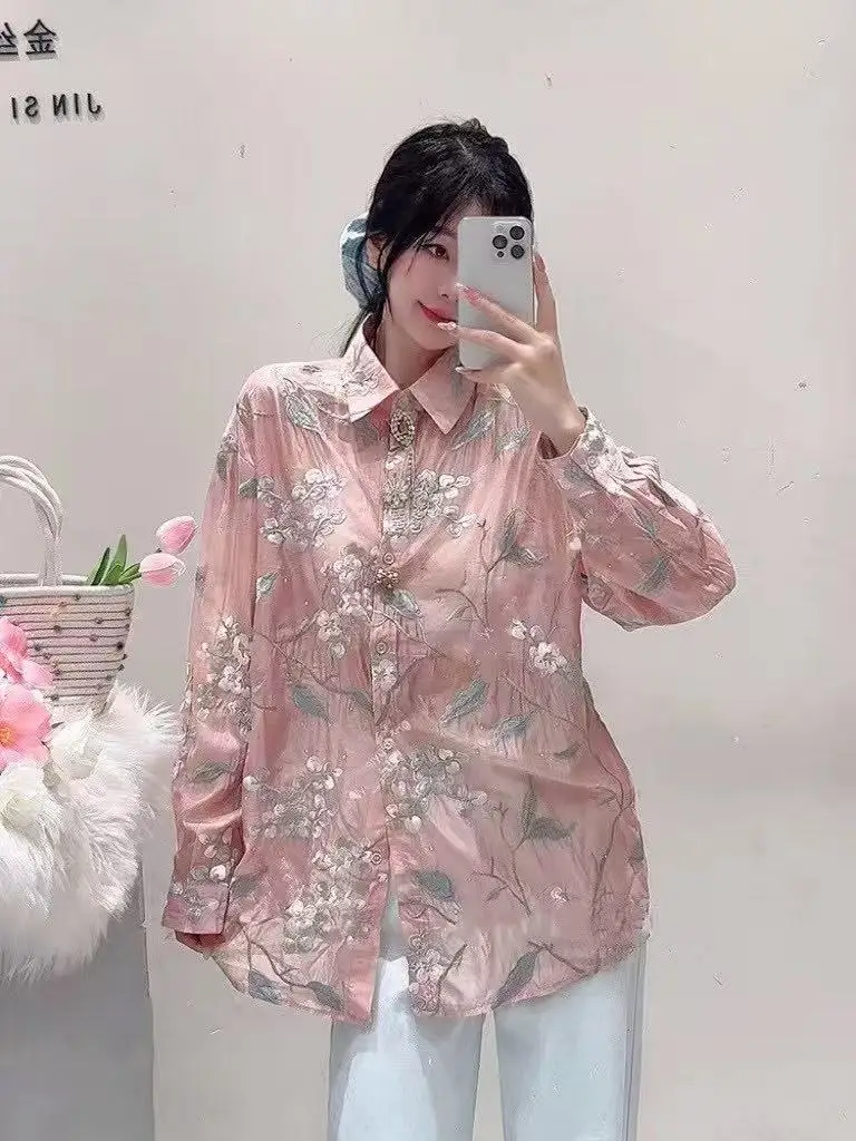 Свободные повседневные рубашки с цветочной вышивкой и пуговицами