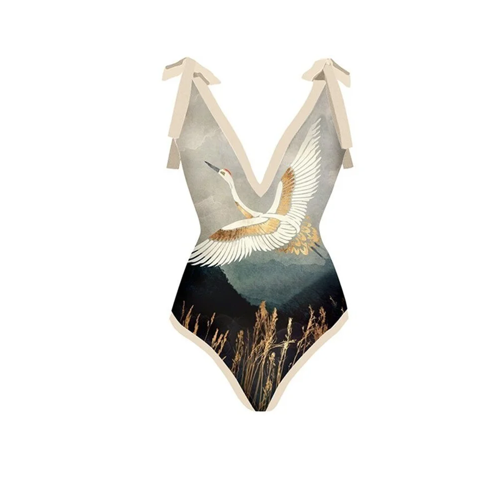 One Piece Bikini Swimsuit With Skirt 2023 New Women BowKnot Swimwear Braziilian Monokini Cover Up Retro Bathing Suit Summer