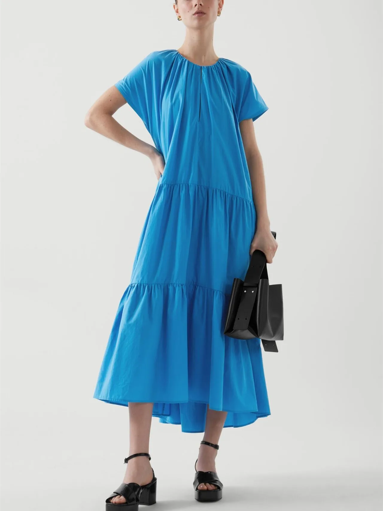 

Women Simple midi Dress Short Sleeve Stitching V-neck fashion Casual Ladies Robes