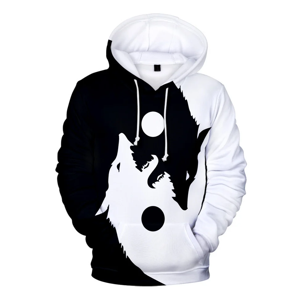 

Tai Chi Wolf Hoodie for Men Women Kids Hooded Sweatshirt Black and White Wolf Hoodies Yin Yang Wolf Jacket Coat