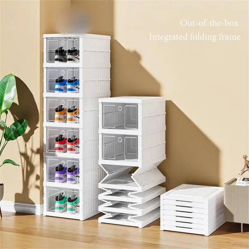 

Foldable Shoe Box with Lid Transparent Integrated Shoe Boxes Dustproof Storage Box Shoes Organizer Combination Shoe Cabinets