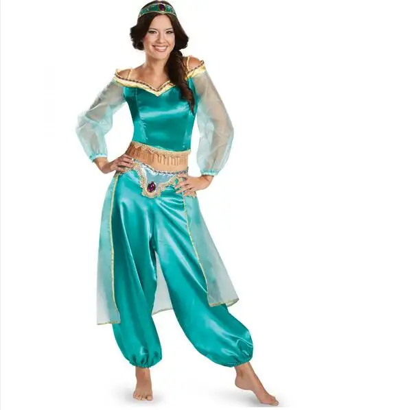 Princess Jasmine Costume Halloween Aladdin Lamp Goddess GENIE Cosplay Costume Women's Storybook Masquerade Fancy Dress