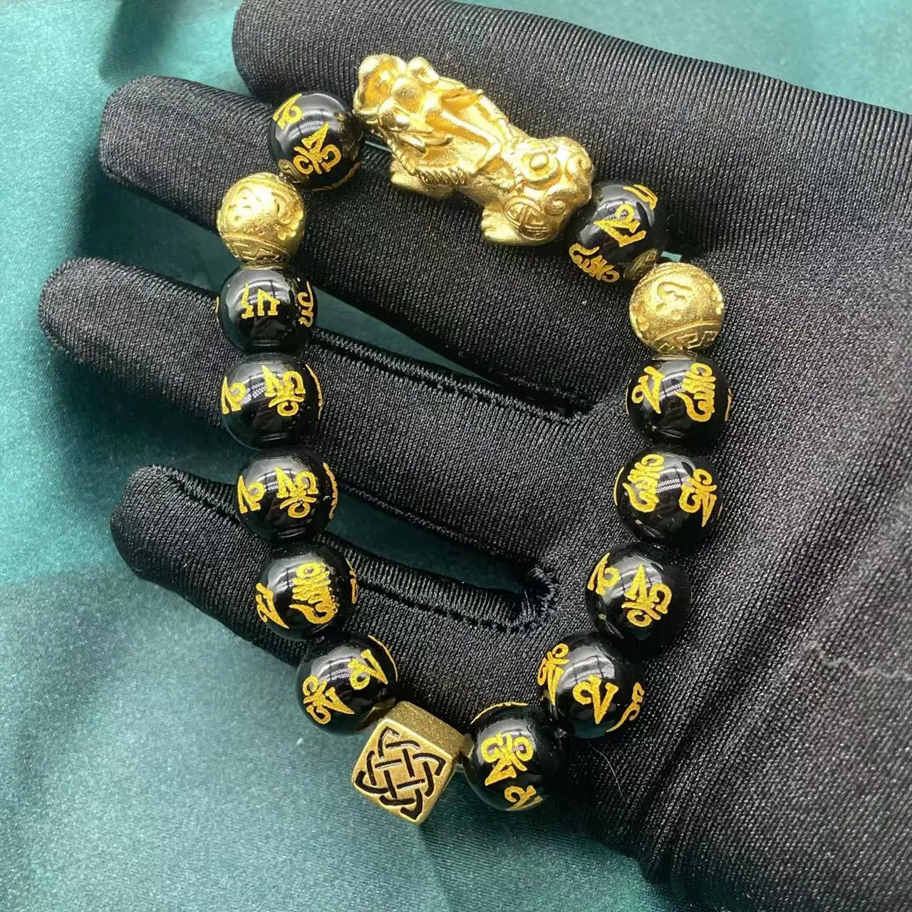 Men's Feng Shui Bracelet Luck Wealth Buddha Black Obsidian Stone Beaded Bracelet Hombre Gold Charm Pixiu Bracelets Papa Gifts