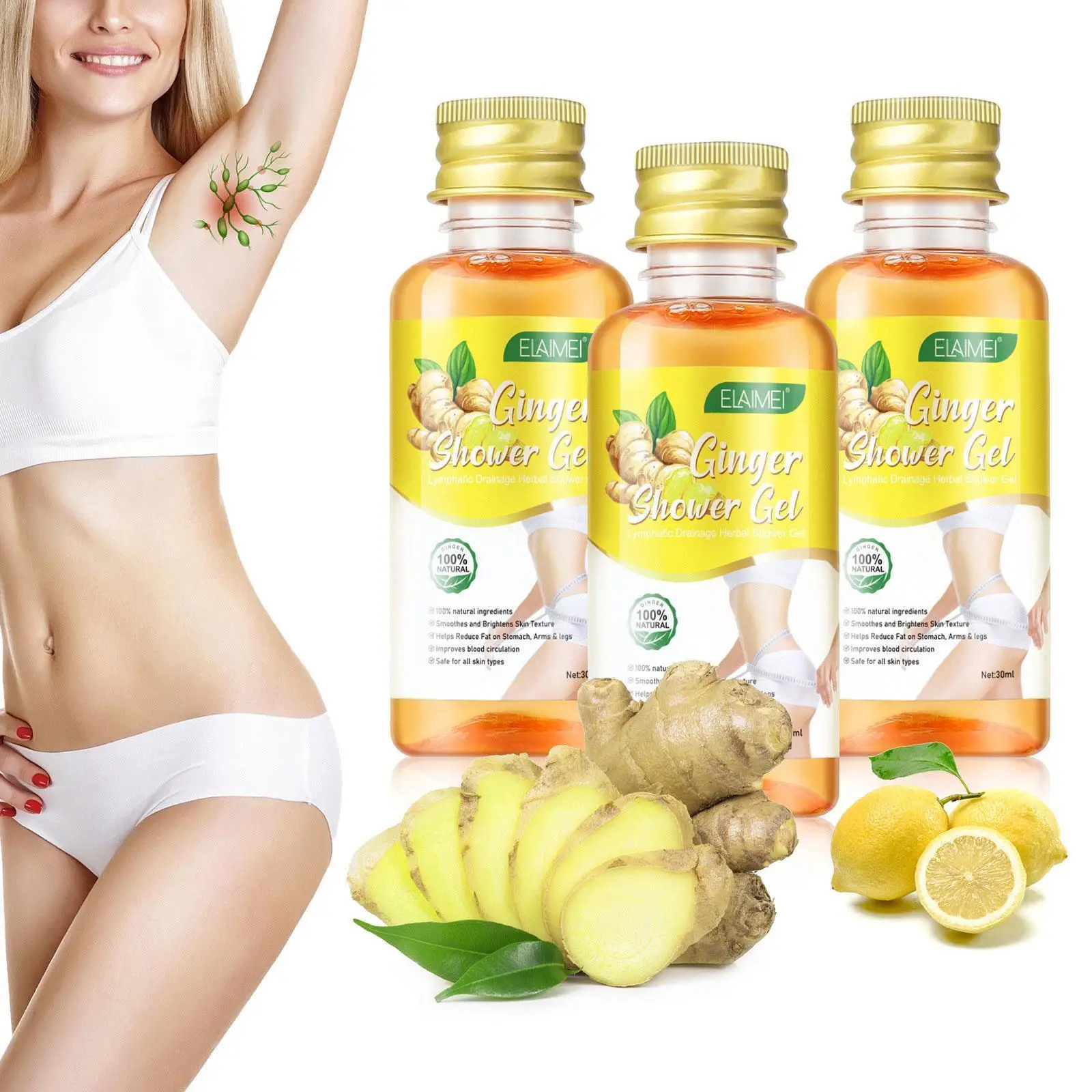 

Натуральный имбирный травяной гель для душа, зернистость, лимфатический дренаж, скульптурный гель для душа для красоты R8n7