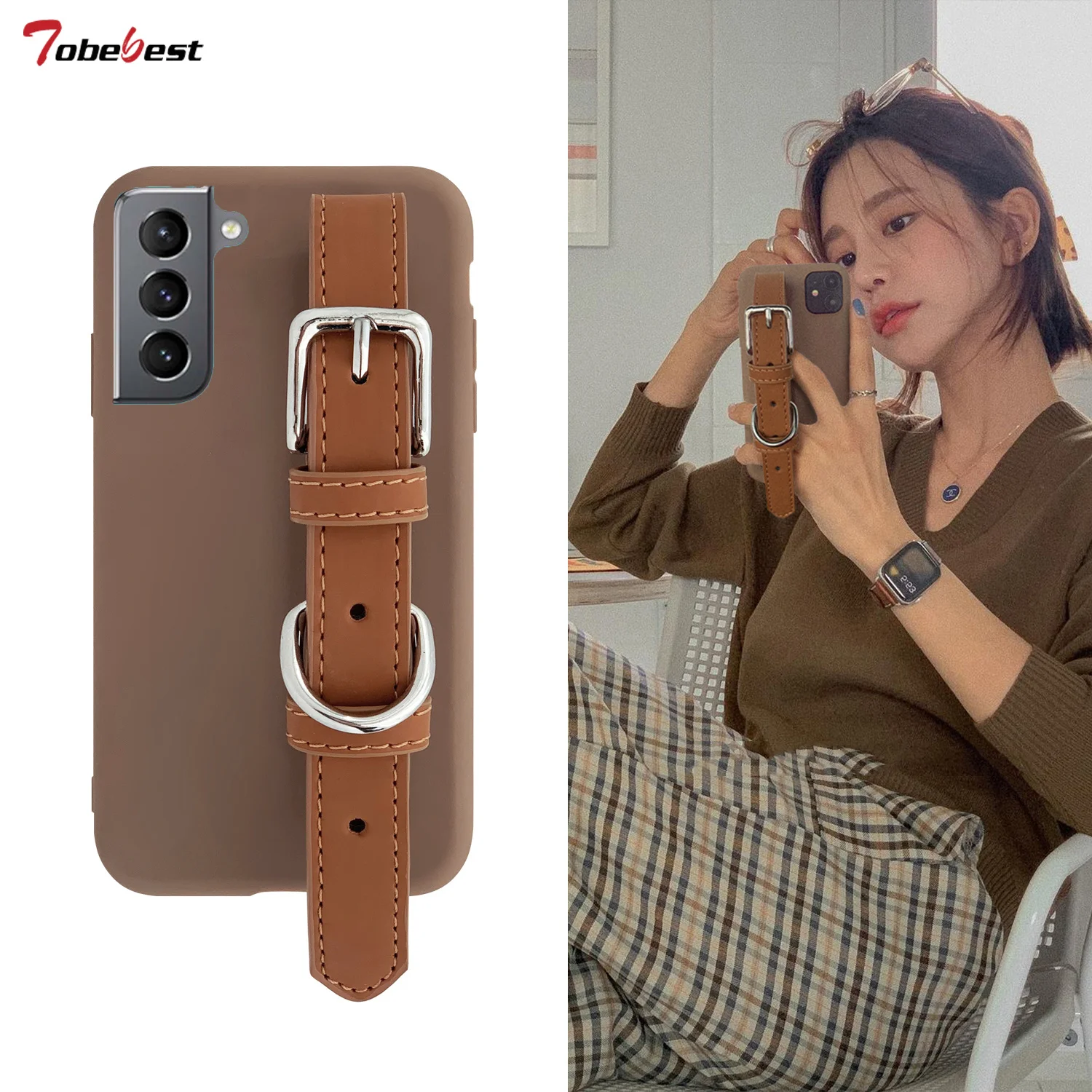 Чехол оснащен кожаными и силиконовыми браслетами подходящими для Samsung Galaxy