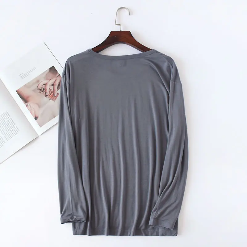 modal ice silk spring summer pajamas for men thin loose long sleeve sleep tops men sleepwear casual home wear plus size