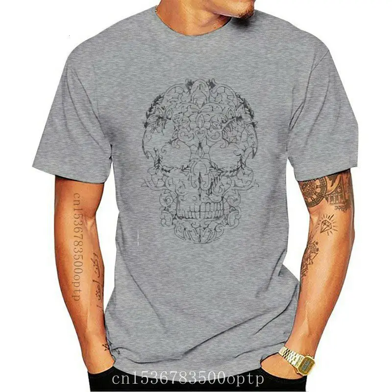 

Man Clothing New Lace Skull Biker Illustration Print Mens Tee Shirt Top Ah42 For Youth Middle-Age The Elder Tee Shirt