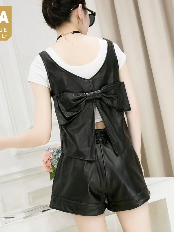 

Женский пуловер из натуральной овечьей кожи, с бантом сзади