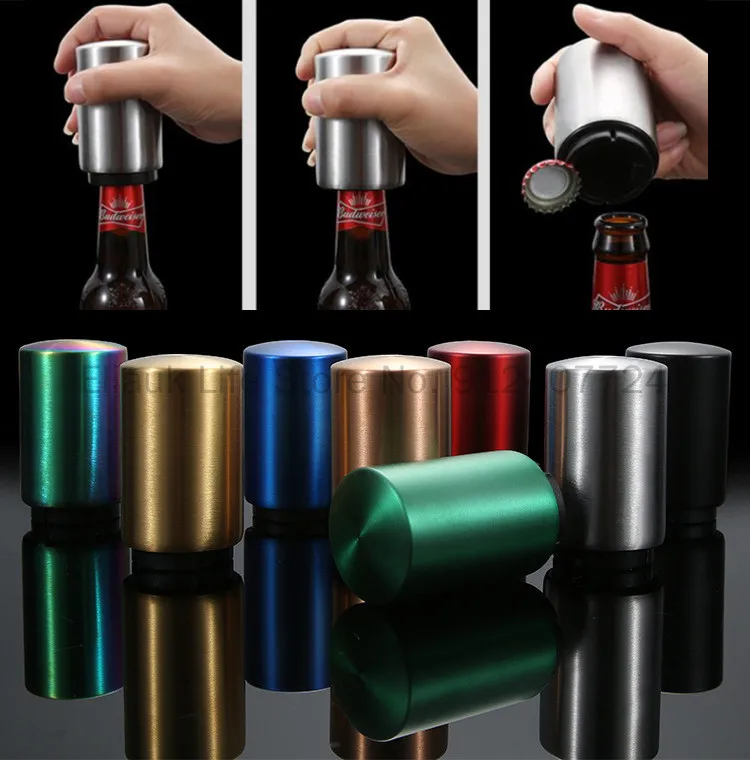 

Stainless Steel Push Bar KTV Automatic Lid Opener Beer Beverage Bottle Corkscrew Can Opener Bottle Opener Magnet Kitchen Gadgets