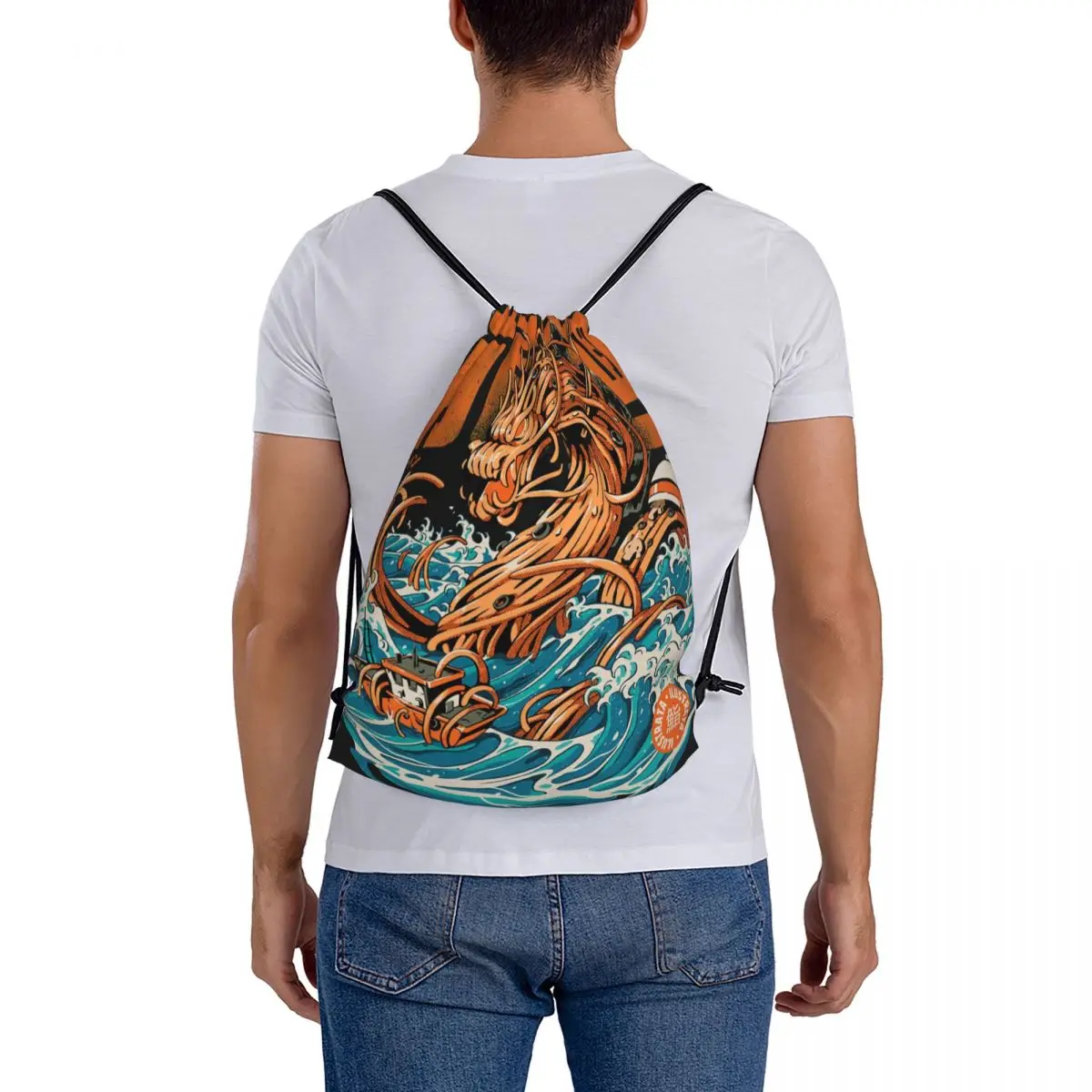 Черный великий рюкзак с куриным раменом Дракон из Канагава