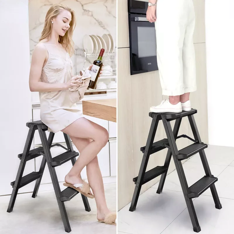 

3 Steps Stool Home Folding Ladder Thickened Aluminum Alloy Human Type Ladder Stool Indoor Climbing Multifunctional