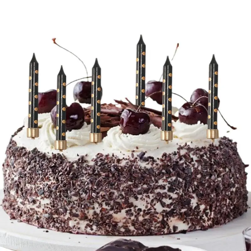 

6pcs Black And Gold Striped Wave Point Star Baking Cake Candles For Birthday Party Wedding Decorations Floating Candles