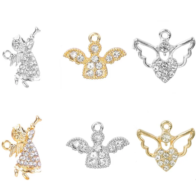 Crystal Wings Angel Charm DIY Girl Women Pendant Charms For Jewelry Making Supplies Gold/Silver Color Rhinestones Accessories  - buy with discount