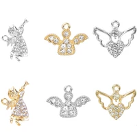 crystal wings angel charm diy girl women pendant charms for jewelry making supplies goldsilver color rhinestones accessories