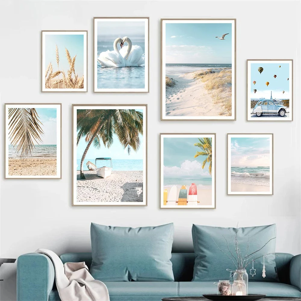 Морской Лебедь Чайка пляжный автомобиль постеры Картина на холсте доска для