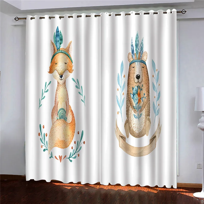 Customized Curtains For Bedroom Animal Fox Bear Luxury Cheap Window Blinds Living Room Kids Kicthen Door Home Deco