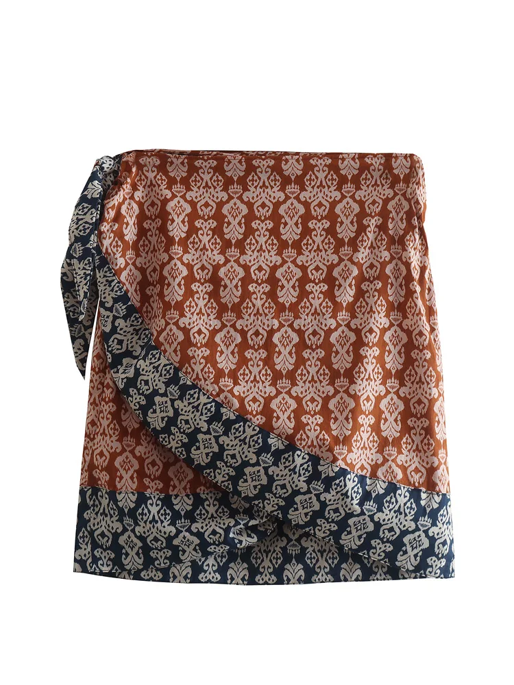 

Boho Clothing For Women Skirts 2022 Bohemian Vintage Style Print Mini Skirt For Holiday High Waist Side Tie Sarong Wrap Skirt