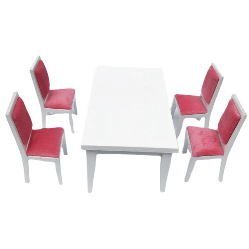 

5Pcs 1/12 Dollhouse Miniature Dining Table and Chair Wooden Set Doll Toy for Dollhouse Decoration Accessories