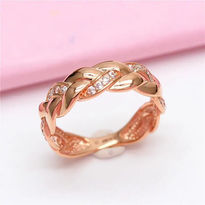 

Russian Purple Gold Woven Ring Women's Fashionable Ins All-Match Color Gold Inlaid Zircon Opening Ring Ornament Fine Jewelry