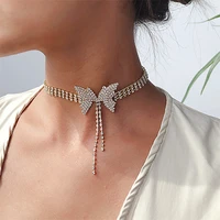 fashion cute animal butterfly shiny rhinestones pendant necklace for women metal white crystal luxury accessories girl gift