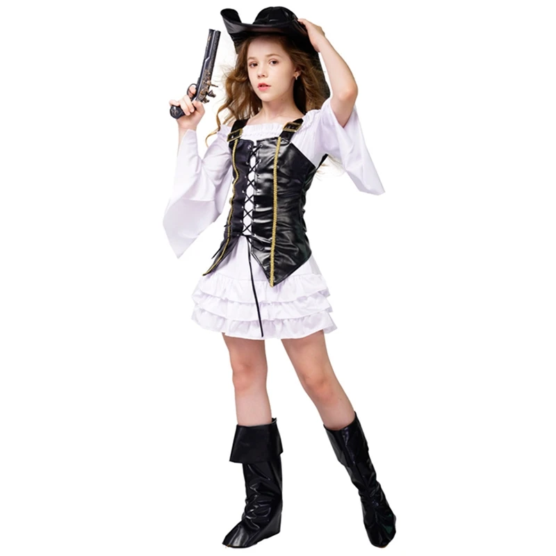 Детский костюм пирата на Хэллоуин комплект из жилета и шляпы платья для девочек