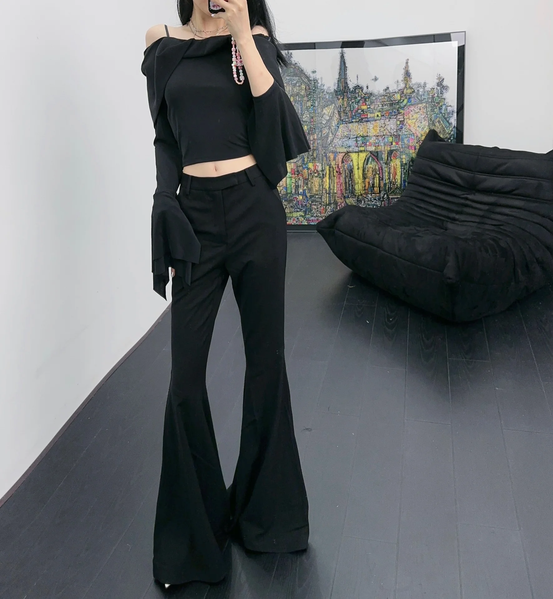 2023 spring and summer women's clothing fashion new Flared Trousers 0413