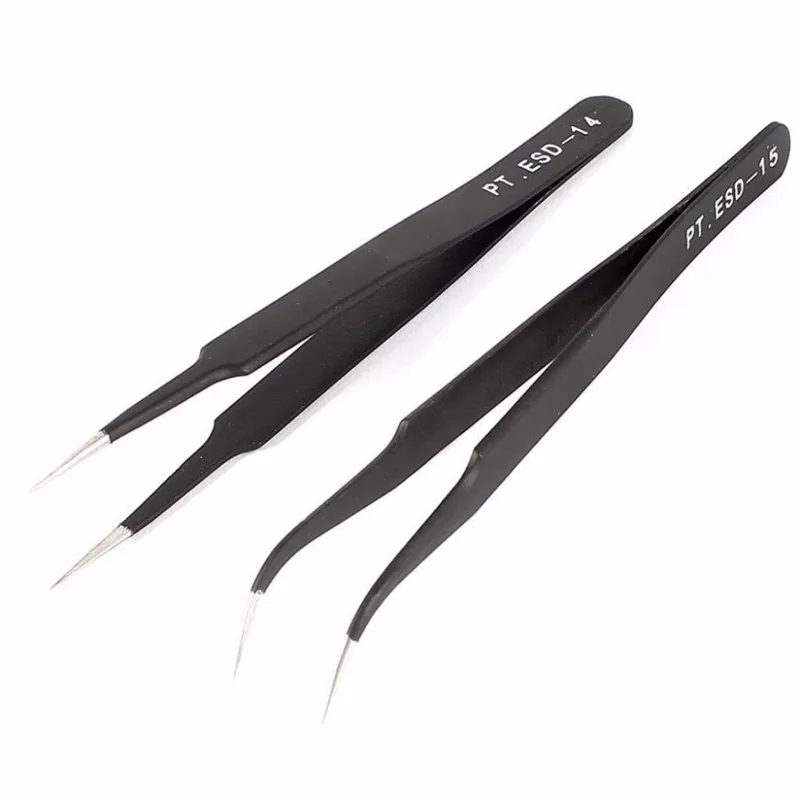 

New ESD-14 ESD-15 Anti-static Curved Straight Tip Forceps Precision Soldering Tweezers Set Electronic ESD Tweezers Tool