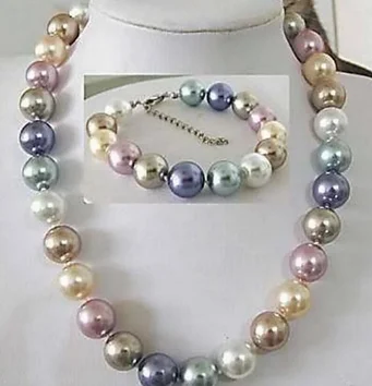 

Free Shipping dazzling Pretty 12mm multicolor mix Southsea Shell Pearl Necklace Bracelet