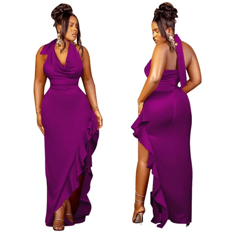 Dress Women Elegant Luxury Prom Dresses Novo Em Vestidos De Mujer Elegantes Para Fiesta2023 Sleeveless Halter Sexy Ruffle Elbise