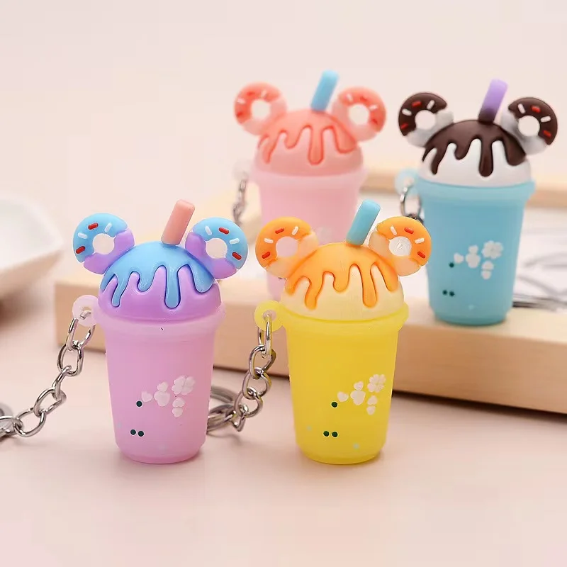 

8Pcs/Lot Cartoon Cute Mouse Keychain Milk Tea Cup Donut Key Ring Charm Bag Car Pendant Key Chain for Women Men Kids
