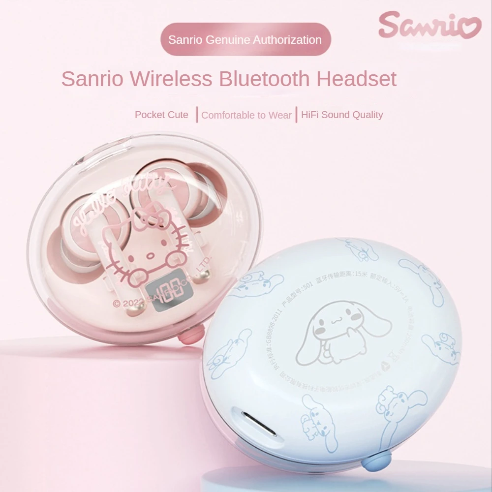 

Wireless Bluetooth Earbuds Kawaii Hello Kitty Cinnamoroll Cute Cartoon Anime HiFi Music Earphones Touch Control LED Display