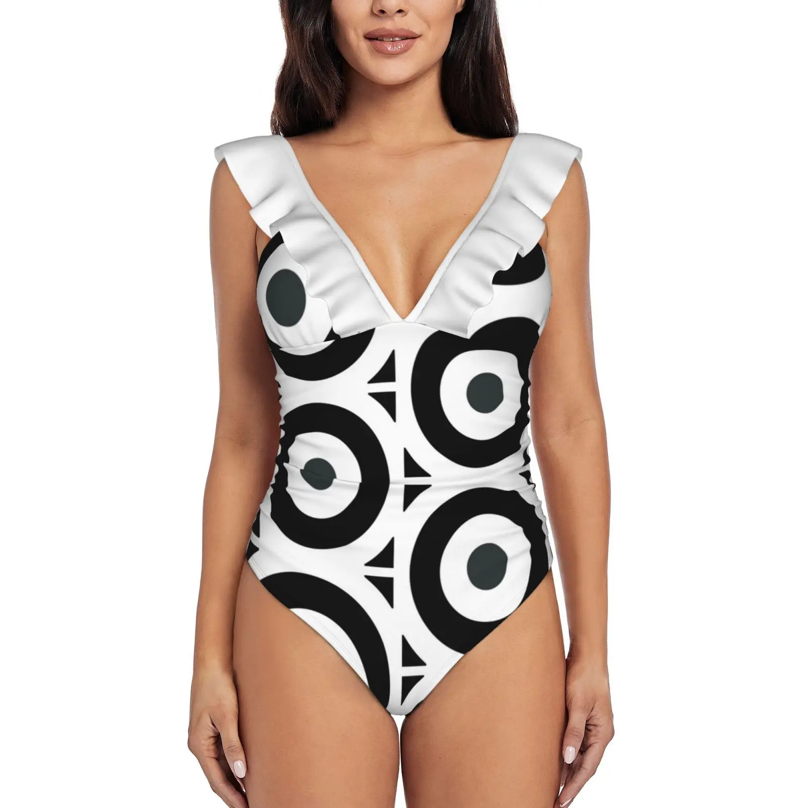 Two-Tone Target One Piece Swimsuit High Quality Swimwear Printed Push Up Monokini Summer Bathing Suit Two Tone Target Mod